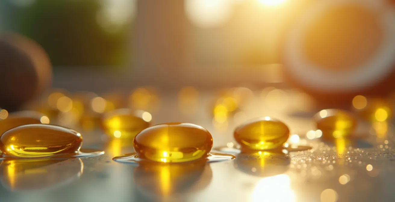 Gros plan photographique sur des gouttes d'huile d'argan, coco et jojoba avec texture visible et lumière douce
